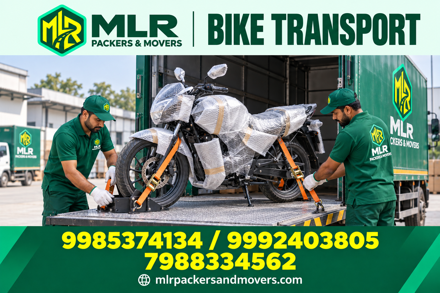 MLR Bike Transport — branded promotional image with logo and phone numbers